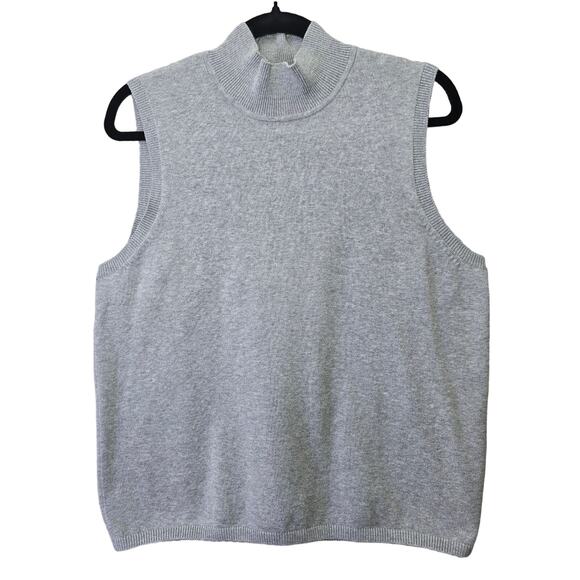 Liz Claiborne Sweater Womens Large Petite Grey Sleeveless Mock Neck Knit Casual - Picture 1 of 10